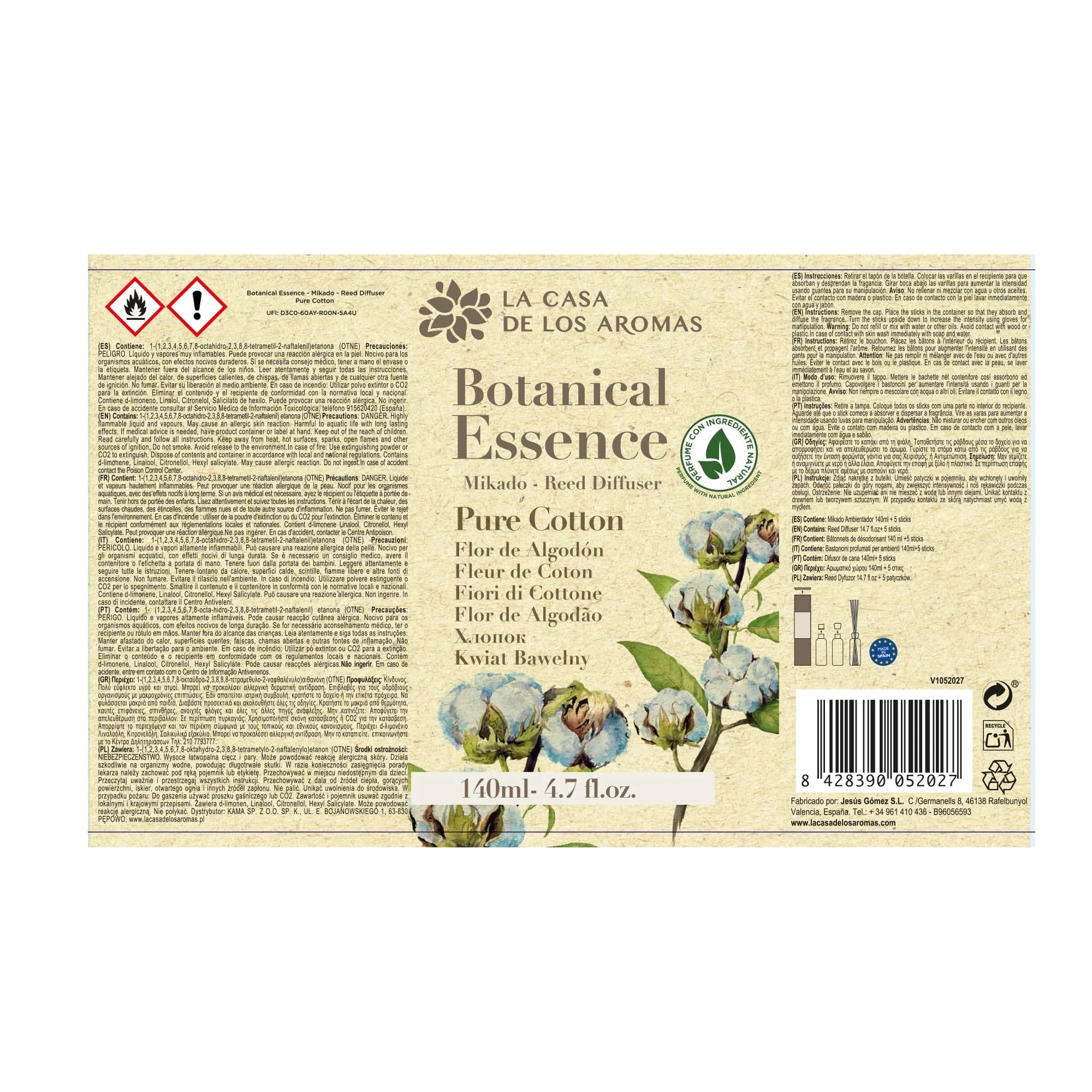 Ambientador Mikado Botanical Pure Cotton, 140ml - Vista 2